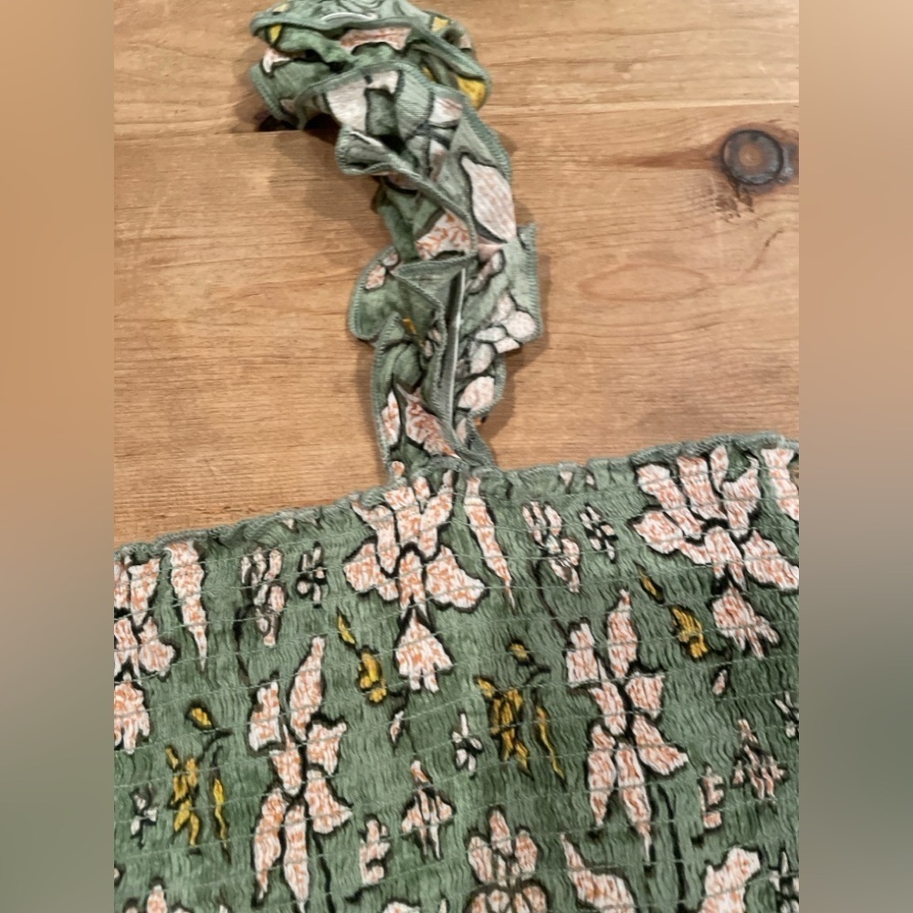 Aerie Smocked pastel floral cotton halter crop top cami beach boho summer M - Picture 7 of 8